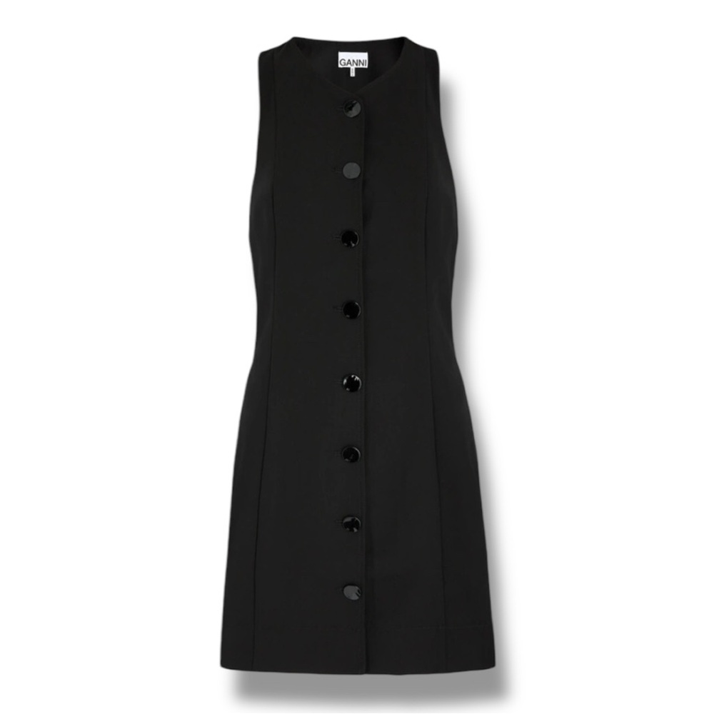 Ganni Twill Mini Dress Black size 38 new with tag - Picture 2 of 11